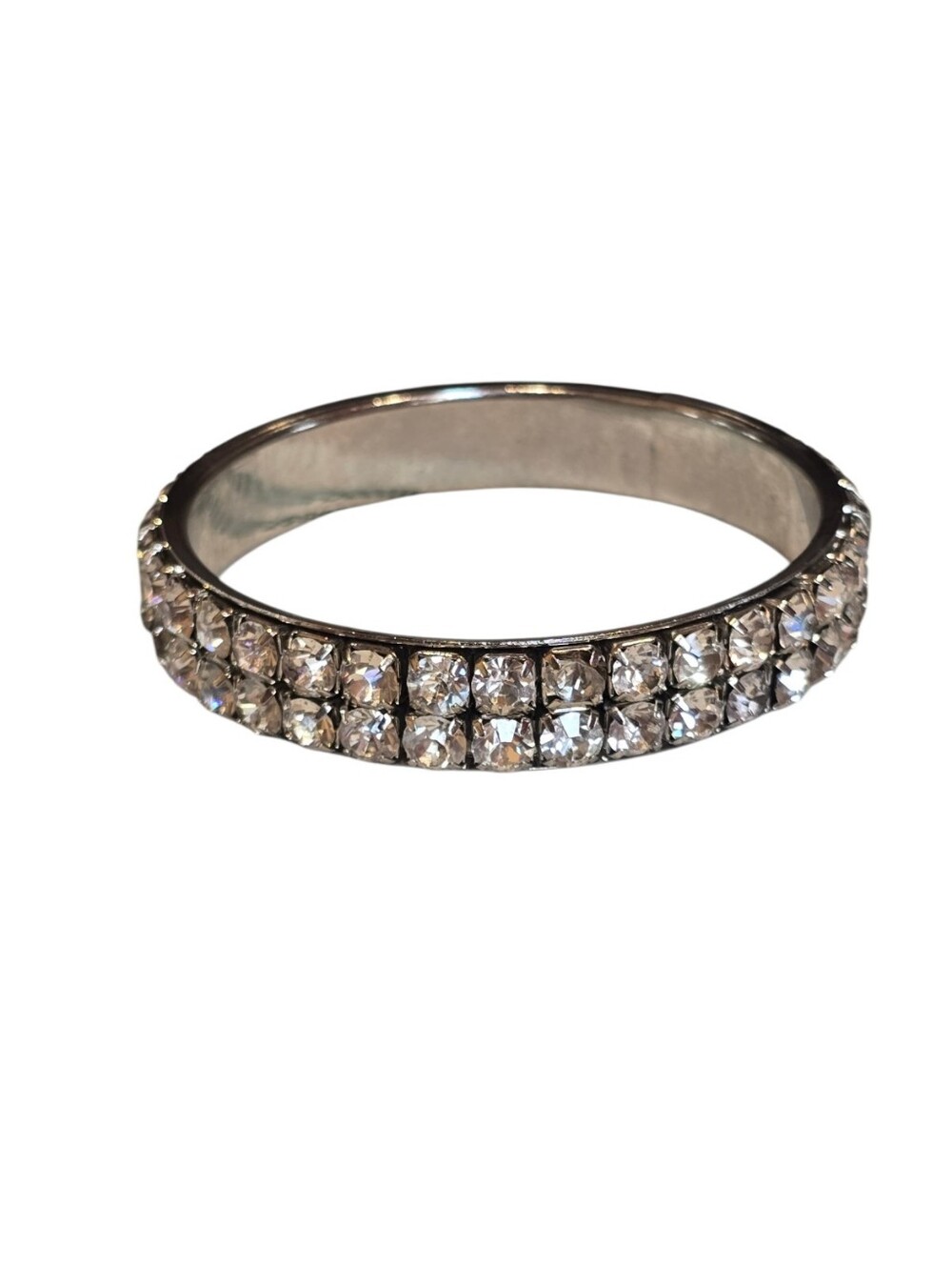 Clear Glass Rhinestone Silvertone Vintage Bangle Bracelet